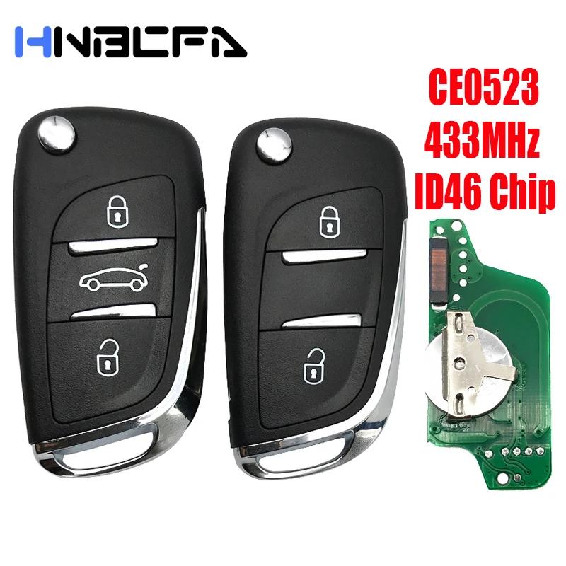 

2/3 Buttons 433MHz For PEUGEOT 407 307 308 807 207 Partner Modified Flip Folding Key ASK ID46 Chip CE0523 HU83/VA2 Blade