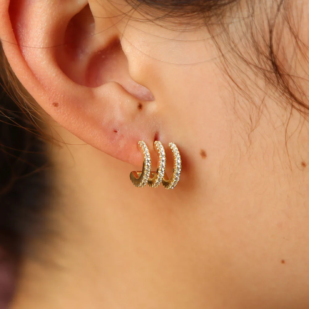 Новинка 2021 сверкающие трехслойные серьги гвоздики с инкрустацией из фианита