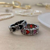 new individuality baroque vintage hit colour and black love heart metal chain rings for women girls party jewelry