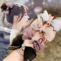luxury shiny diamond silk elastic hair bands clips for women gold rimmed pearl scrunchie hair accessories ladys ponytail holder