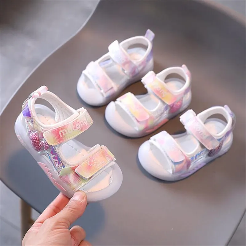 Sandalias de suela suave para ni&ntilde;a, zapatos informales deportivos antideslizantes para ni&ntilde;o, zapatillas de princesa multicolor para beb&eacute; al aire libre, Verano-4