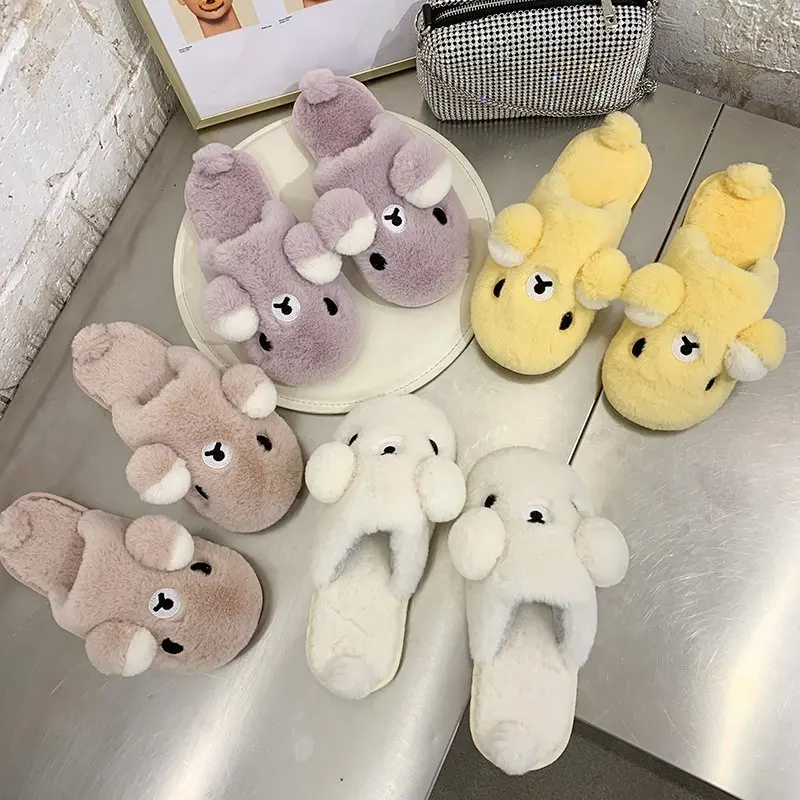 

2020 New Winter Warm Home Slippers Women Animals Plush Slippers 4 colors cute Cotton Shoes Flats Adult Furry Indoor Floor Shoes