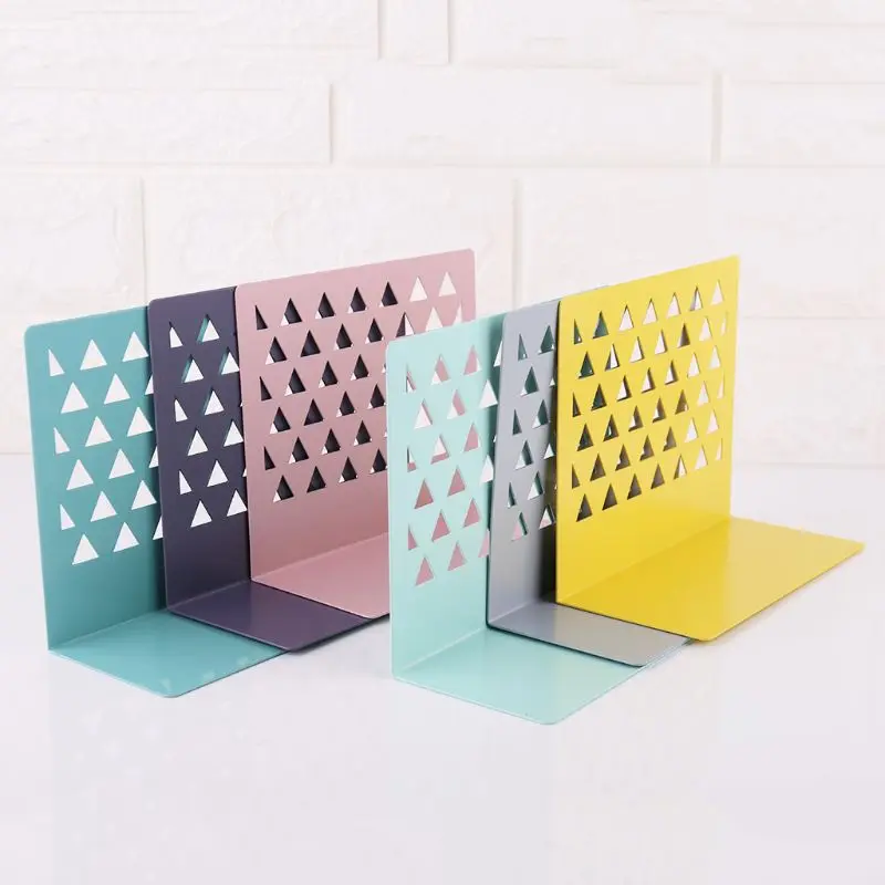 

Metal Hollow Desktop Organizer Bookends Book Ends Support Stand Holder Shelf Bookrack Home Office Supplies G92E