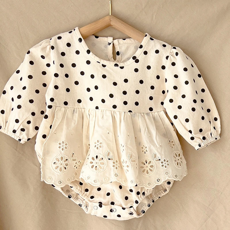 

Newborn Baby Jumpsuit Korean Style Spring Autumn Baby Girls Clothes Dot Printing Cotton Long Sleeve Toddler Baby Girl Romper