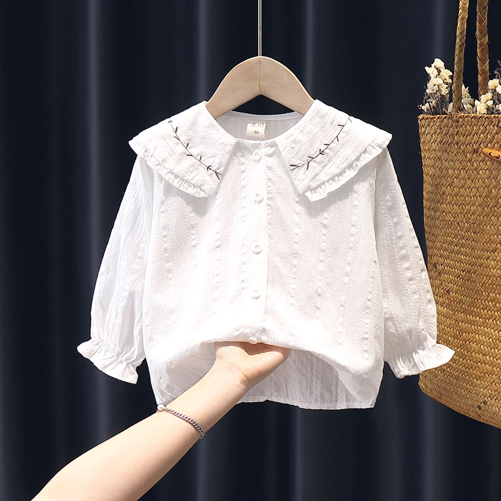 Spring Baby Girl Shirts for Kids Clothes Autumn Long Sleeve Girls Embroidery Shirt Infant Clothing Cotton 12M-8Y Tops | Мать и ребенок