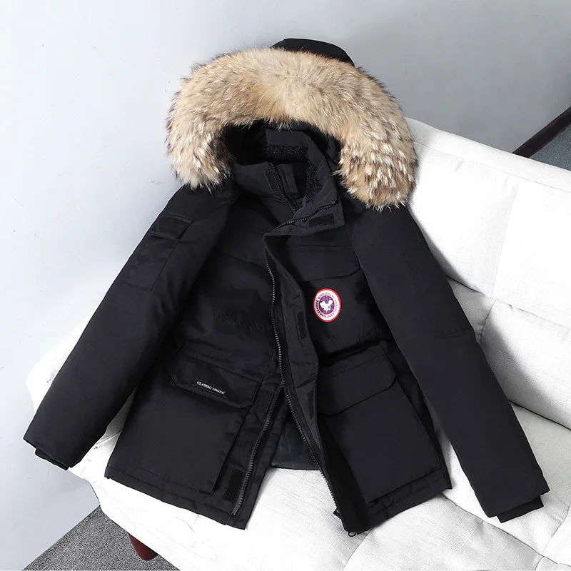 

Men Solid Color Parkas Warm Thick Stand Collar Puffer High Quality Couple Hooded Jacket Winter Casual White Duck Down Jackets