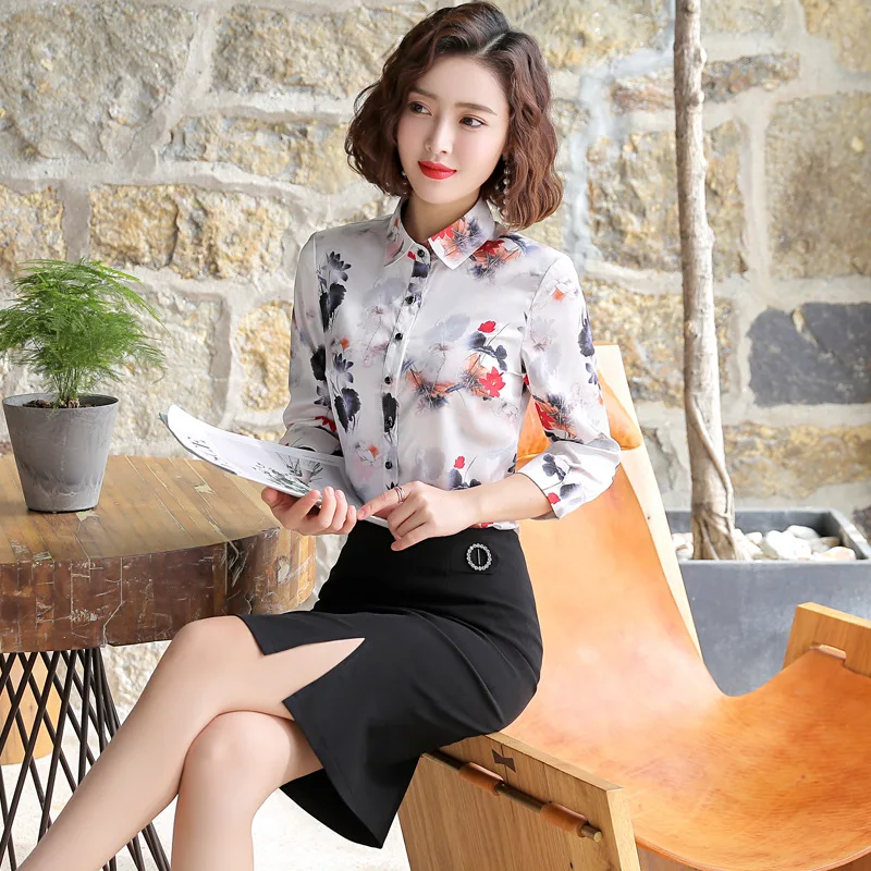 

IZICFLY New Style Summer top Formal Korean Style Half Sleeve Women Shirt Red Floral Print Blouse Elegant OL Office wear white