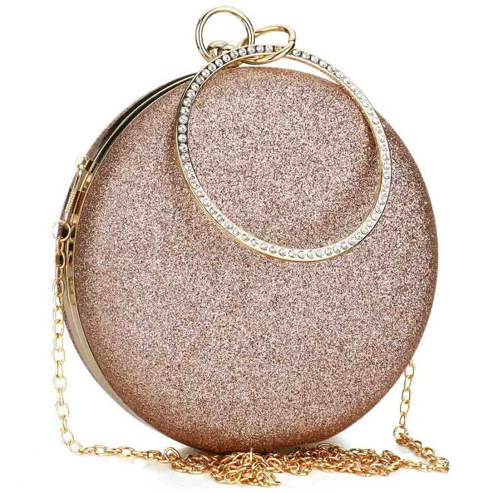 2020 Women Party Bags Wedding Evening Clutch Circular Chain Round Bag Purses Crossbody Shoulder Gold Gillter Handbag | Багаж и сумки