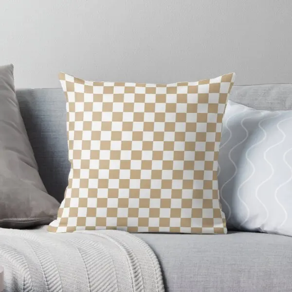 

White And Tan Brown Checkerboard Printing Throw Pillow Cover Home Office Sofa Bed Car Wedding Anime Fashion Pillows not include