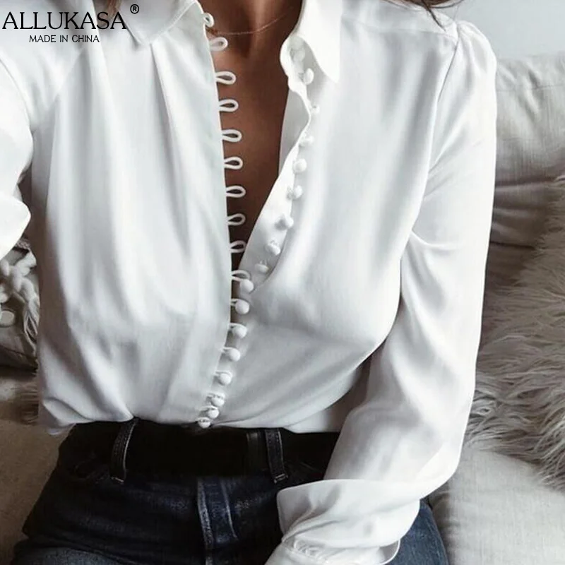 Fashion Women OL Shirt Casual Solid Color  Ladies Office Tops Blouse Solid Buttons  Long Sleeve Shirts Tops  Office Tops Camisa