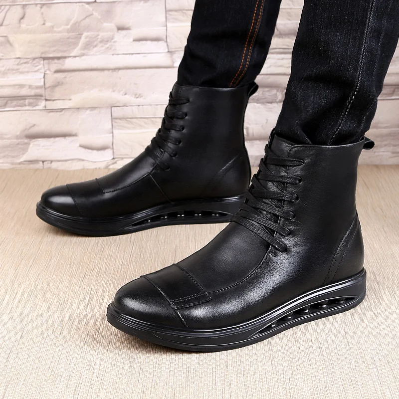 

chelsea boots men comfortable Top quality lace up fashion genuine leather casual leather boots men Militares Tacticos Zapatos