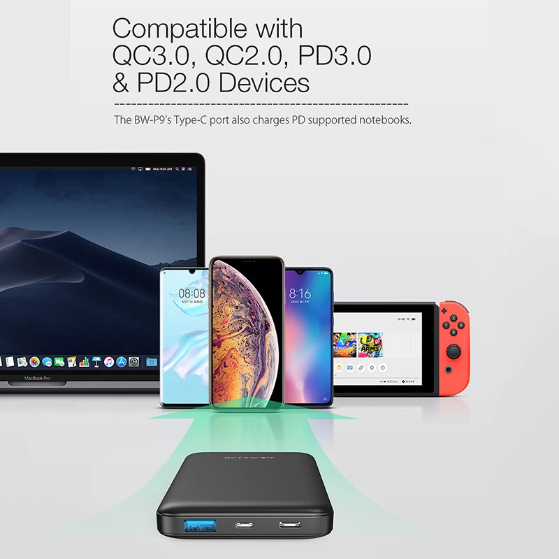 Блок питания BlitzWolf внешний аккумулятор для iPhone 11 и Xiaomi 10 000 мА 18 Вт QC3.0 Type C с