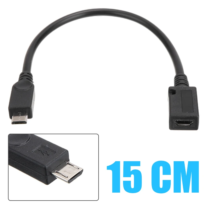 Mayitr 15 см Micro USB 2 0 Тип B штекер-гнездо M/F УДЛИНИТЕЛЬ зарядный черный кабель для