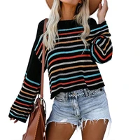 women knitted sweater skin friendly off shoulder blouse loose sexy off shoulder stripe knitwear jumpers for daily wear
