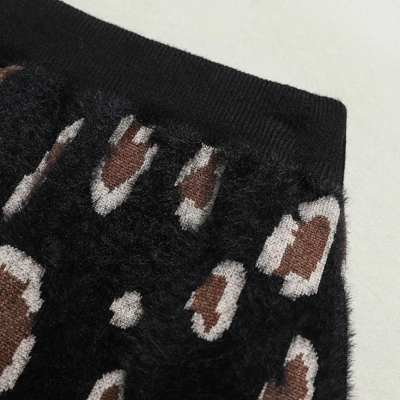 Женская леопардовая юбка вязаная осенне-зимняя плотная кроличья шерсть