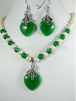 Бесплатная доставка&gt Красивый зеленый нефрит сердце кулон серьги жемчужное