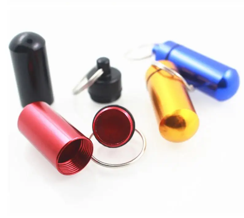 للبيع صندوق حبوب ألومنيوم مقاوم للماء DIY ، شحن مجاني ، 1000 قطعة ، حاوية حبوب ، زجاجة ، حامل دواء ، سلسلة مفاتيح هدايا ترويجية SN3670