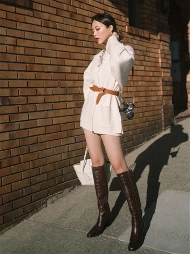 

2020 early spring loose Women's Sweater Coat ladies mid-length knitted cardigan outwear top Female knitwear with double pockets