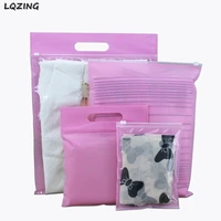 50pcs big capacity pink t shirt non woven fabrics pouches clear plastic zipper gift garment clothes packaging bags with handle