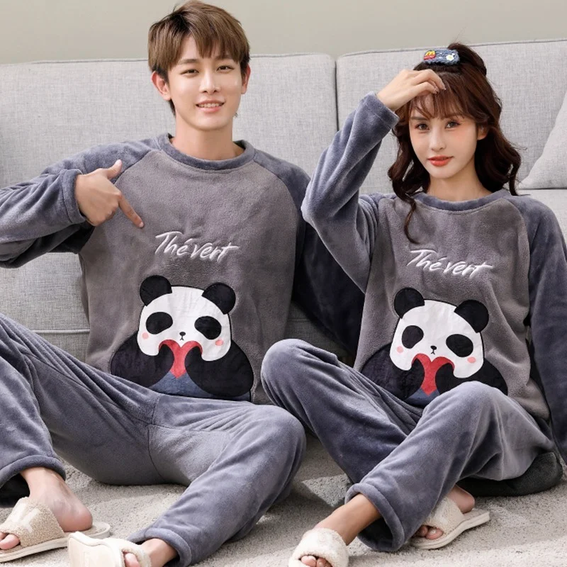 Autumn Winter Couple Pajamas Warm Flannel Man Pajamas Sets Sleepwear Family Pijama Lover Night Men & Women Casual Women Pyjamas