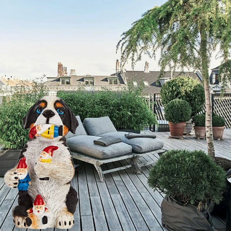 

Mischievous Dog Garden Gnome Statue Figurine for Indoor Outdoor Home Office Decoration Yard Front Porch Ornaments