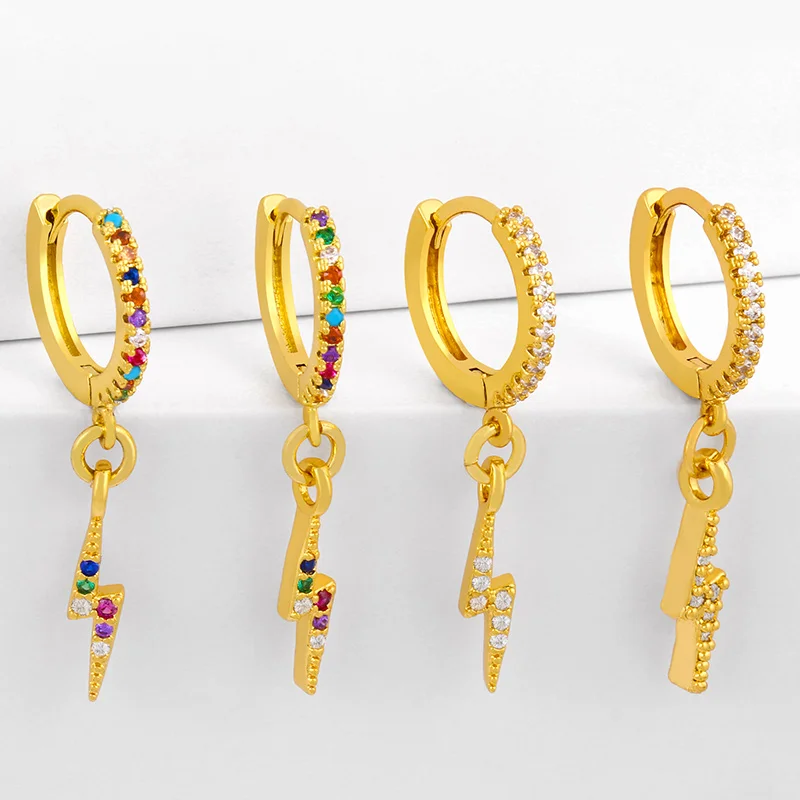 

Multicolor Lightning Earrings For Women Gold Filled Crystal Drop Earring Cubic Zirconia Huggie Rainbow Jewelry pendientes erst38