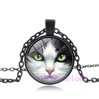cute cat animal creative photo cabochon glass chain necklacecharm women pendants fashion jewelry gifts