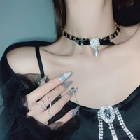 leather woven metal chain bowknot flower necklace web celebrity brief paragraph temperament collarbone chain necklace