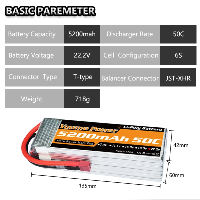 12 упаковок youme 6s 222 v lipo 5200mah t deans plug battery 50c 100c для рад