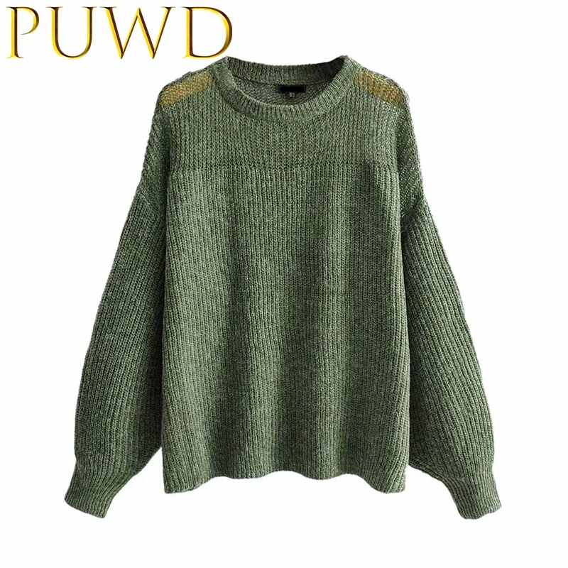 Женский свободный пуловер PUWD осенне-зимний с рукавами-фонариками трикотажная