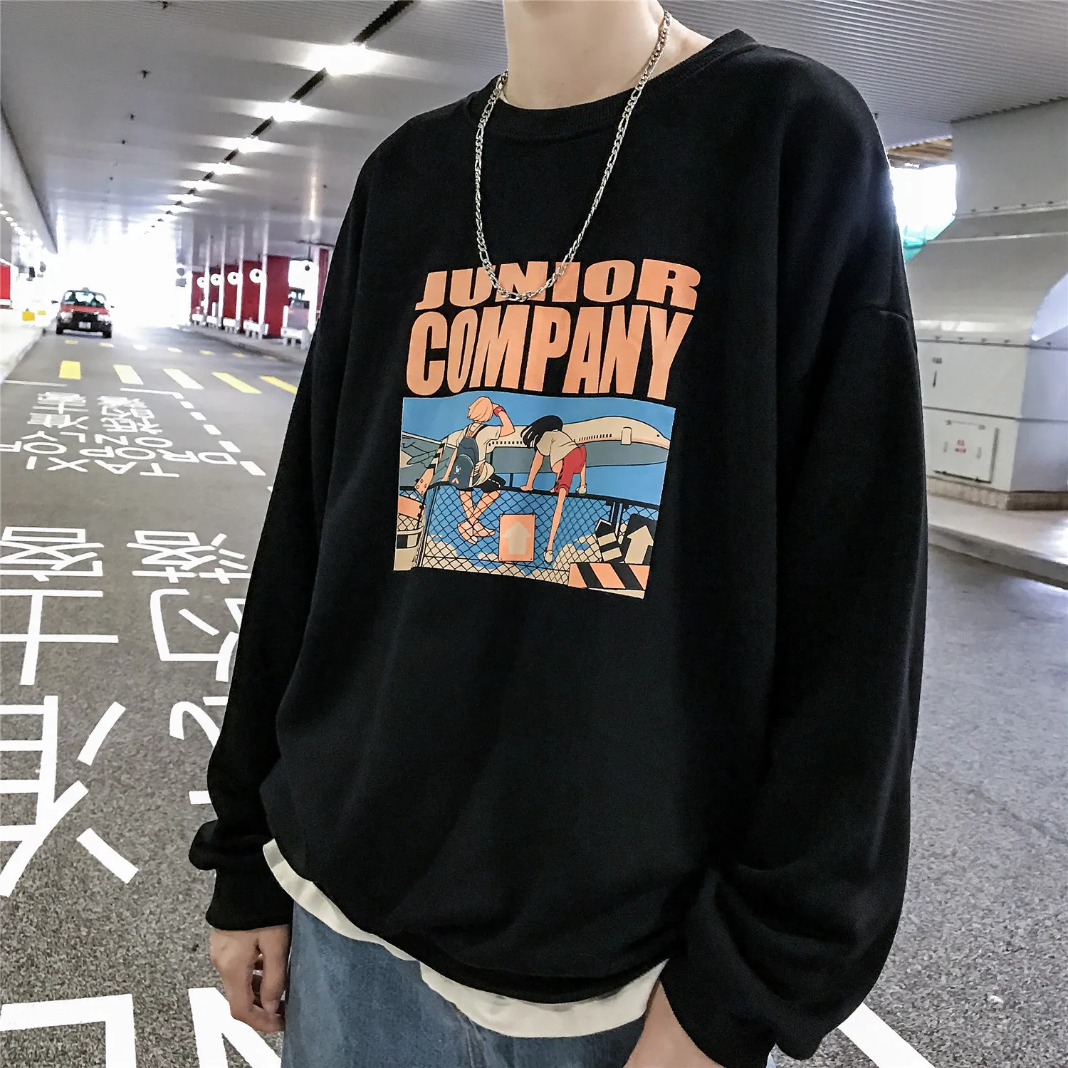 

2021 Fall Men's New Japanese Printed Loose Trendy Round Neck Sweatshirt