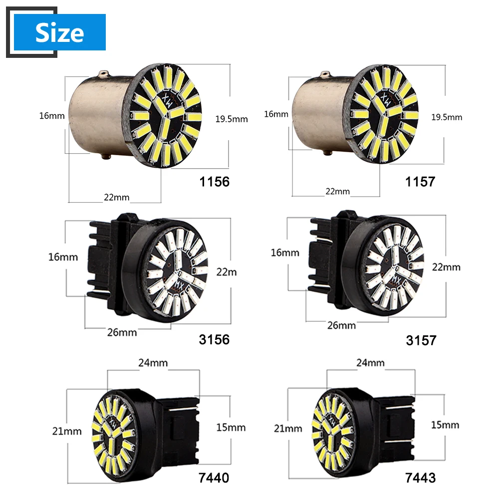 2шт DC 12V Canbus 4014 19 SMD Led 1156 P21W 1157 P21/5W 3156 3157 7440 7443 лампы стоп сигнал поворота Задний