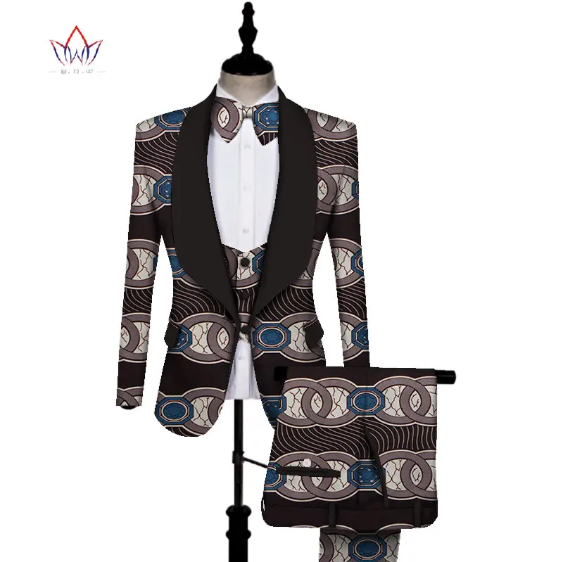 African Print 3 pieces Men sets Dashiki Top and Trouser & Vest Set Bazin  Plus Size Traditional African Clothing WYN431