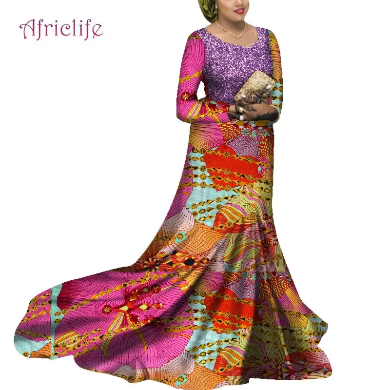 Spring and Fall Type With Lining Party Wedding Evening Clothing for African Women Long Sleeve Floor-Length Dresses WY5758