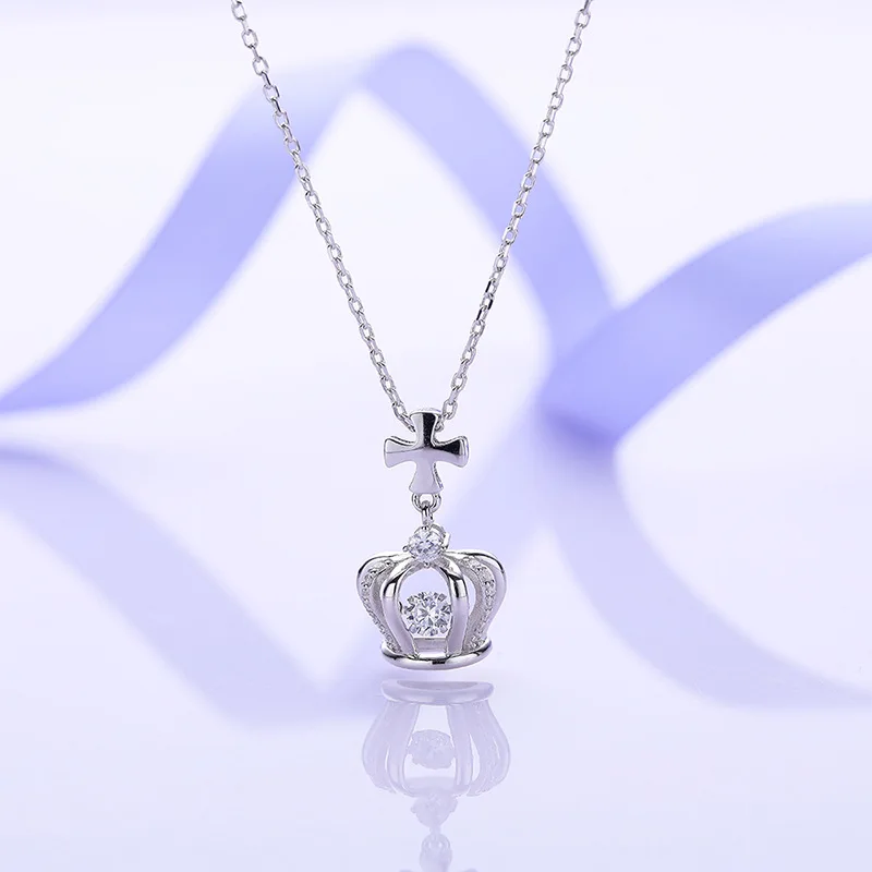 

BUDROVKY S925 Silver New Fashion Simple Crown Pendant for Women Trend Beating Heart Necklace Christmas Gift Jewelry