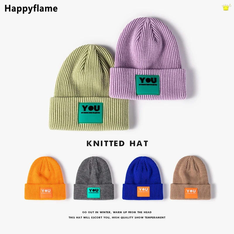 

New Unisex Winter Letters Knitted Hats for Men Skullies Beanies Solid Color Wool Hat Bonnets for Women Warmer Gorros De Invierno