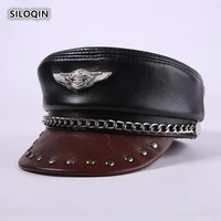 siloqin genuine leather hat snapback men women trend military hats first layer cowhide flat cap leisure tourism outdoor winter