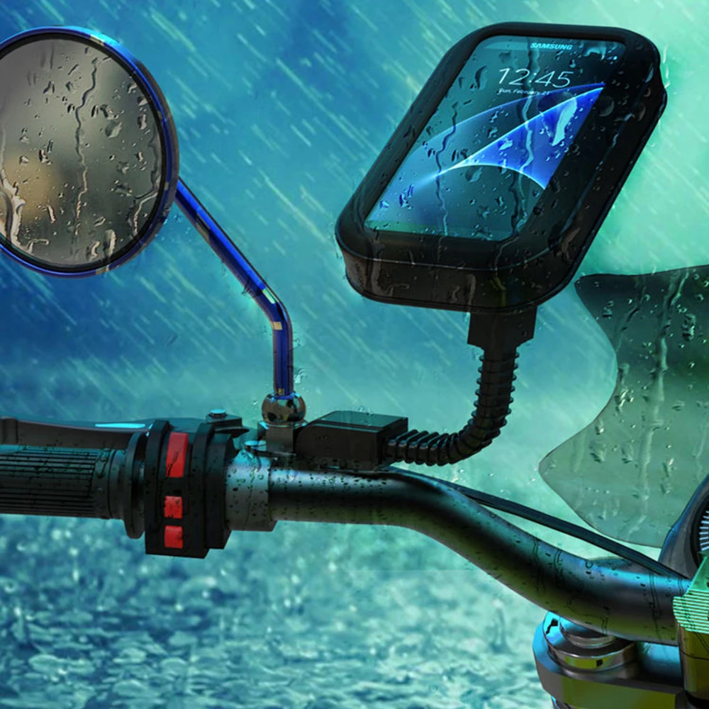 motorcycle telephone holder support moto bicycle rear view mirror stand mount waterproof scooter phone bag for all smartphones free global shipping