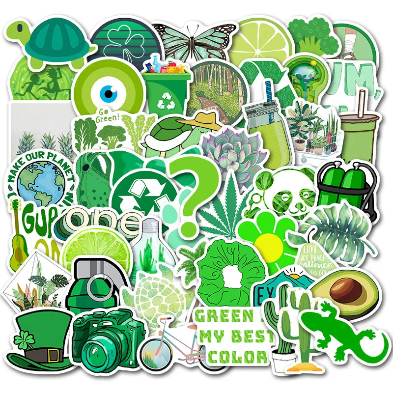 

50PCS Stickers Green Environmental Protection Stickers Waterproof Kids On Laptop Phone Suitcase Luggage Skateboard Toy Sticker