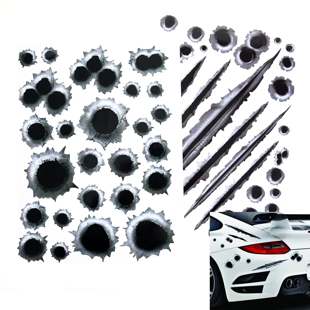 

Fashion Creative Car Styling 3D Fake Bullet Hole Gun Shots Funny Car Stickers Decals Glue Sticker Car Body