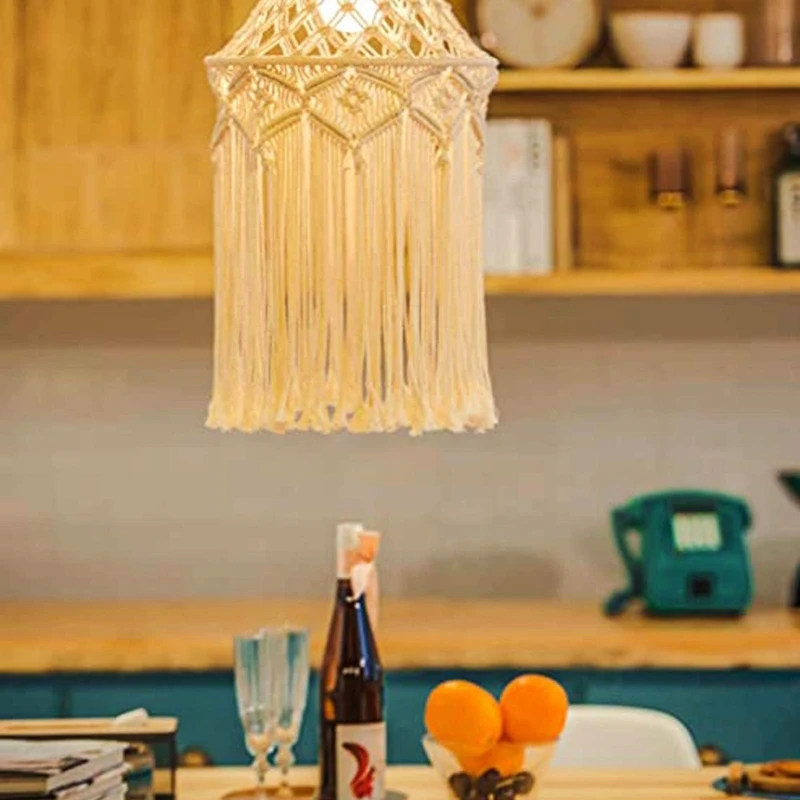 

Hand-knitted Lampshade Macrame Tapestry Tassel Hanging Lamp Wedding Decoration Q1JB