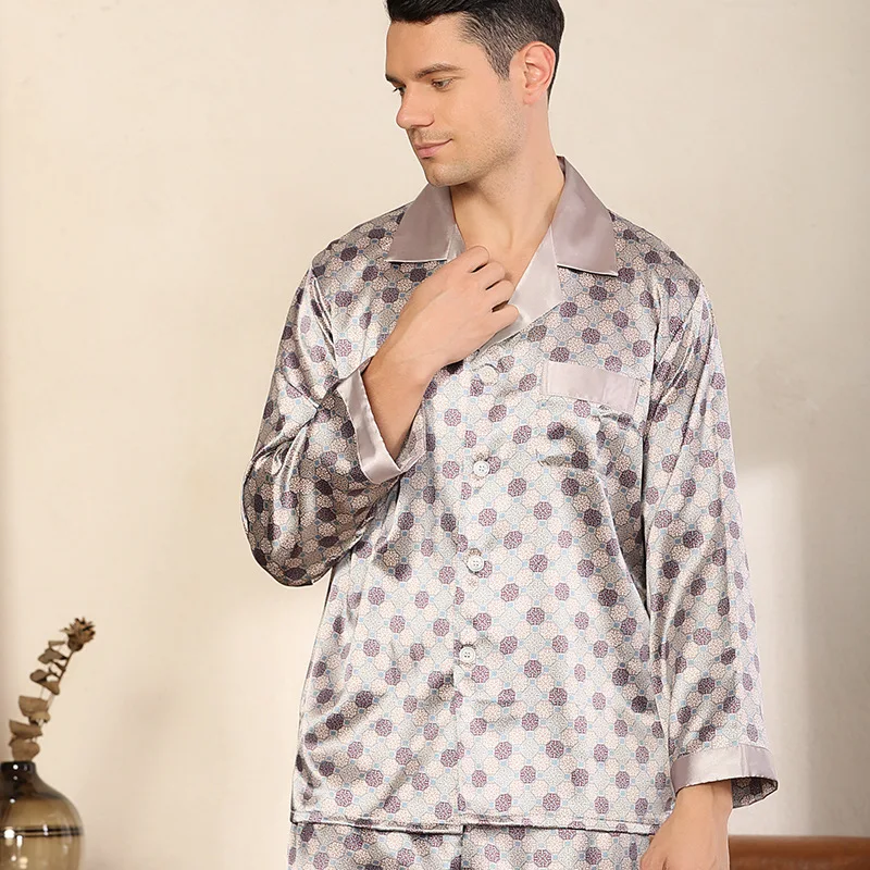 Spring  Men's Pajama Set Imitation Silk Men Pajamas For Male Cozy Soft Sleepwear Man Pyjamas Suit Nightgown Lounge Home Clothes