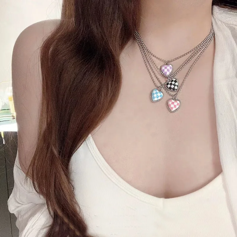 Женское Ожерелье в клетку Y2K металлическое винтажное ожерелье конфетных цветов