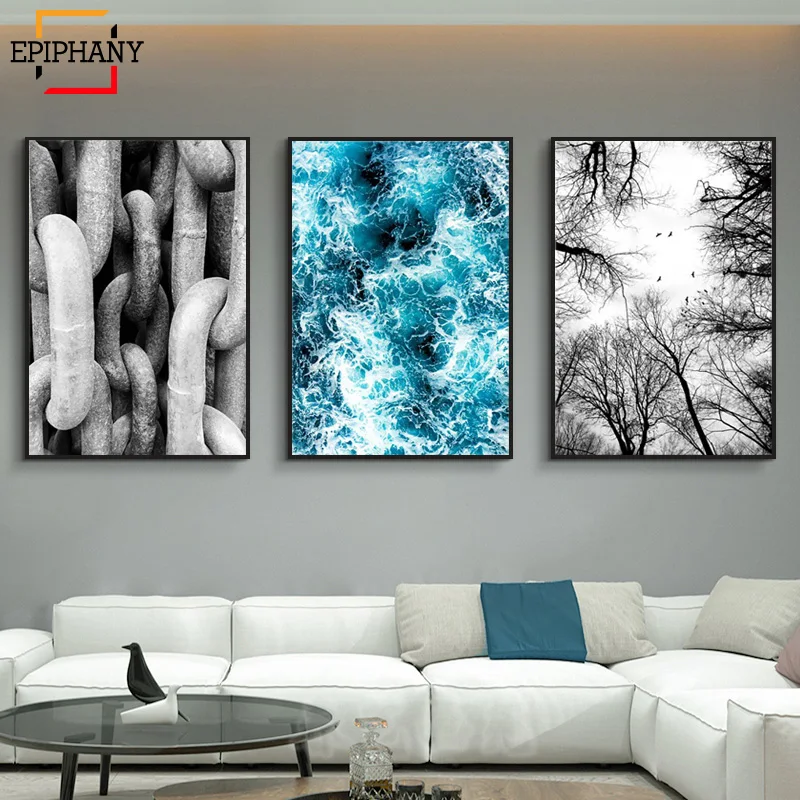 Натуральный лес скандинавский постер черно белый Одуванчик холст