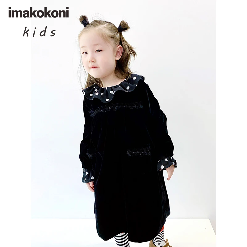 

imakokoni original design black silk dress Japanese long-sleeved A-line skirt girls spring and autumn 20443