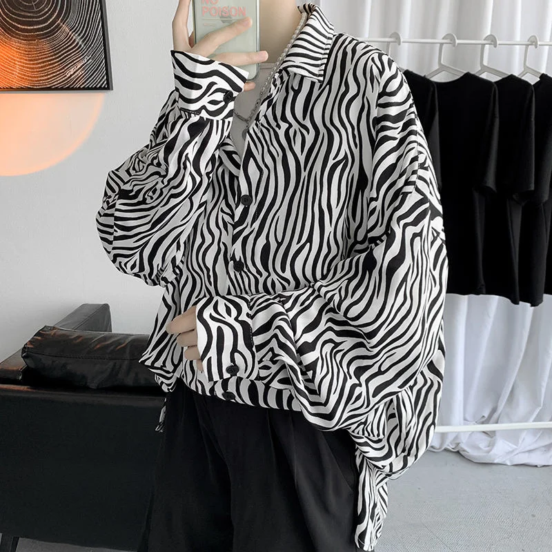 Men's Shirt Long Sleeve Top Zebra Print 