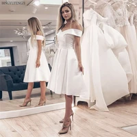 prom dressesnew fashionable cap sleeve white short wedding satin dresses 2021 vestido de renda curto bride dresseswhite dress