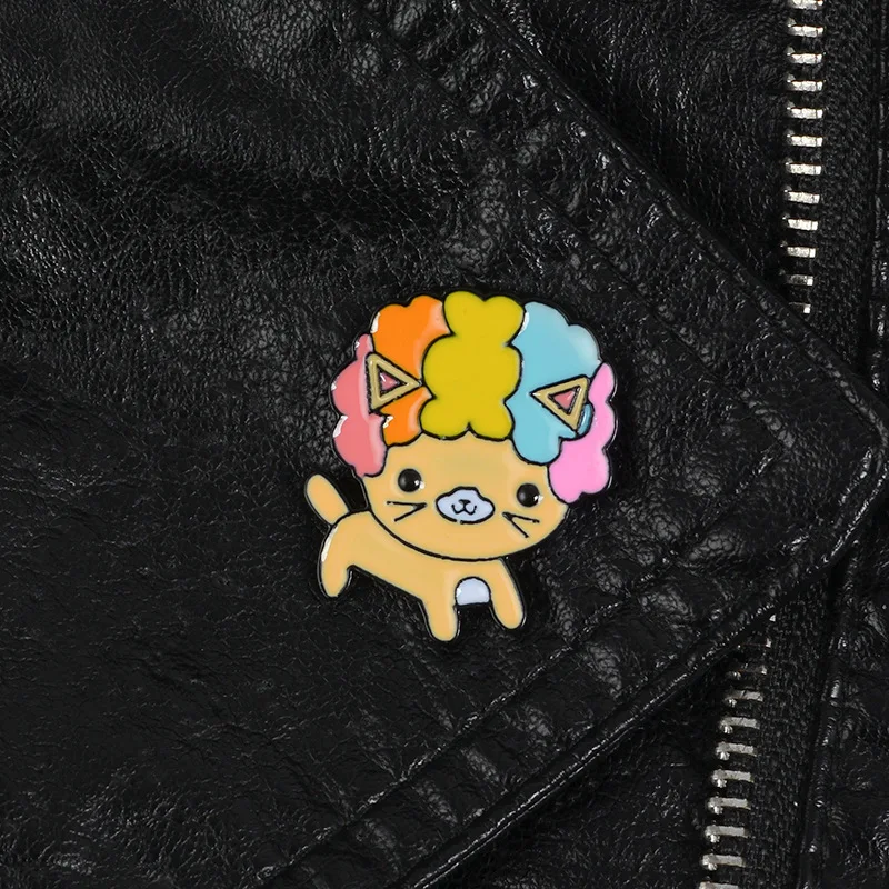 Cartoon Animal Lovely Puppy Rainbow Hair Triangle Brooch wholesale Badge Alloy Metal Enamel Pin Jewelry accessories | Дом и сад