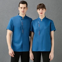 breathable short sleeve chef uniform unisex bakery kitchen jackets food service cooking cook coat pastry barber shop workwear