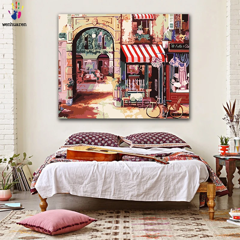 DIY картинки для раскраски по номерам с цветами город улица вид придорожный